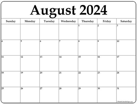 Printable Monthly Calendar August